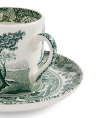 Heritage Green Italian Espresso Cups and Saucers, Set of 4