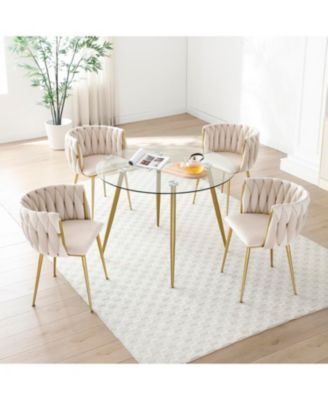 Velvet Dining Chairs Set of 2 Golden Metal Legs