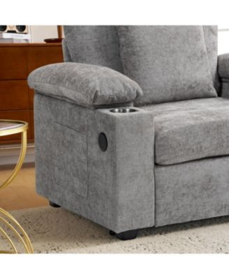 Oversized Chenille Chair with Ottoman USB & Cupholders