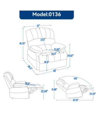 Large Manual Recliner Chair in Fabric for Living Room