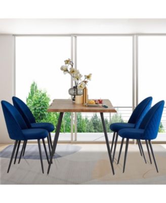  Navy Blue Velvet Dining Chairs, Black Legs, Set of 4