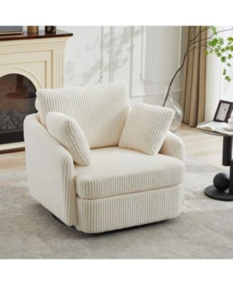 Corduroy Swivel Accent Chair with Pillows