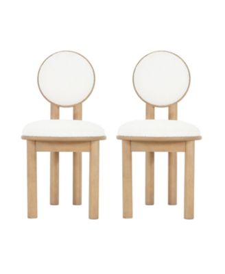 Polyester Beige Fabric Dining Chair with wooden frame (Set of 2)-Natural