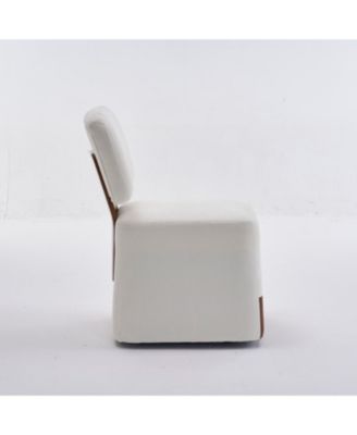 Linen Upholstered Armless Dining Chair with Casters,IVORY