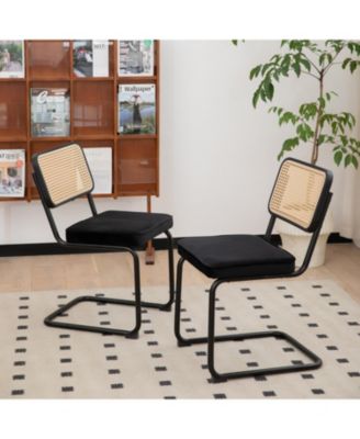+ Set of 2 + Velvet Rattan + Chrome Legs + Dining Chairs