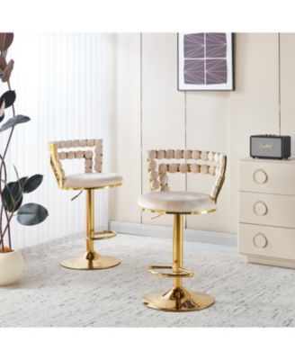 Modern White Bar Chairs (Set of 2) - Gold Legs