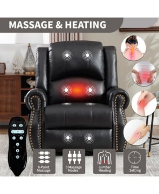 Streamdale Heat Massage Rocker Recliner Chair, Swivel Fabric, Black