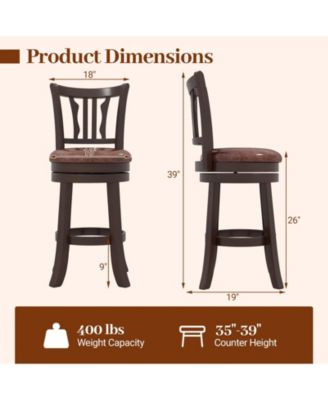 26'' Counter Height Swivel Bar Stools Set of 2 w/Back & Faux Leather Seat