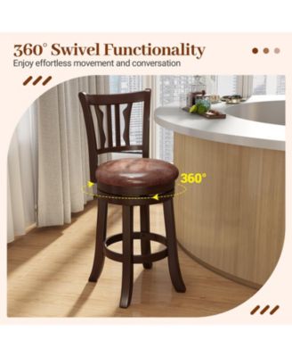 26'' Counter Height Swivel Bar Stools Set of 4 w/Back & Faux Leather Seat