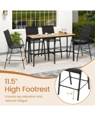 4PCS Outdoor Bar Stools 29'' Fabric Bar Height Stools w/ Armrests & Footrest