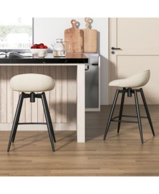 25" Linen Upholstery Metal Frame Backrest, Footrest, 360° Swivel Seat, Comfortable Padding Set of 4 Bar Stools