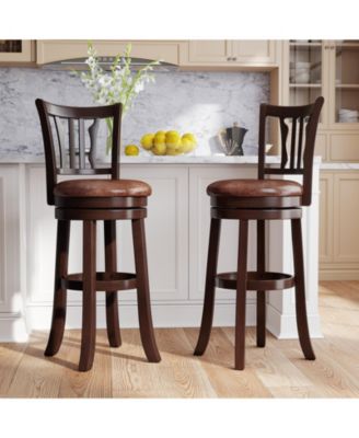 30'' Bar Height Swivel Bar Stools Set of 2 w/Back & Faux Leather Seat