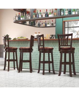 30'' Bar Height Swivel Bar Stools Set of 4 w/Back & Faux Leather Seat
