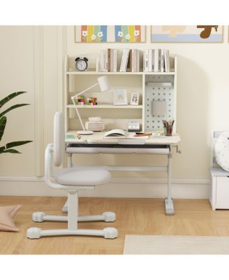 Kids Study Desk and Chair Set with Tiltable Desktop and Hutch,