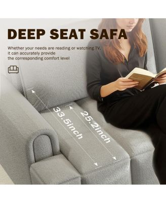 Modern 4-Seat Teddy Fabric Sleeper Sofa with Storage, 90" Pull-Out Couch Bed, King Size Convertible for Living Room