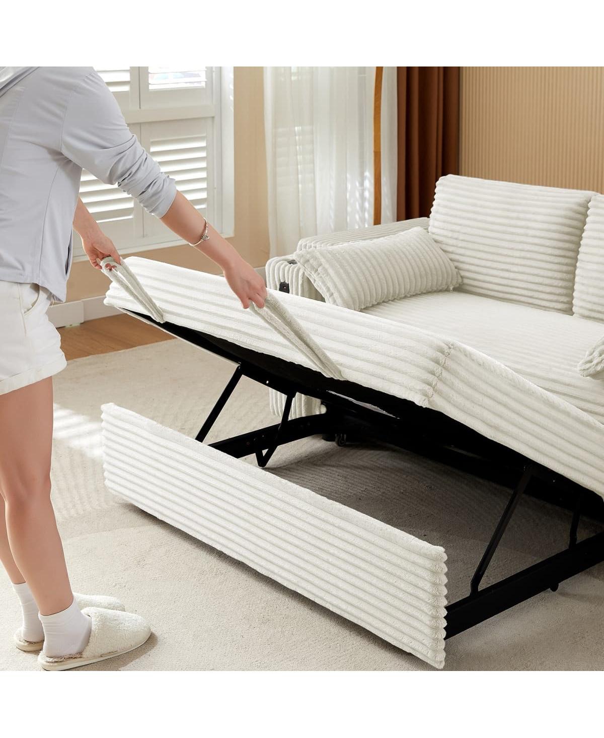 Maison Boucle 67" Pull-Out Sleeper Sofa Bed with Usb Port & Cup Holders, Convertible Loveseat Adjustable Backrest for Small Spaces-Maison Bo