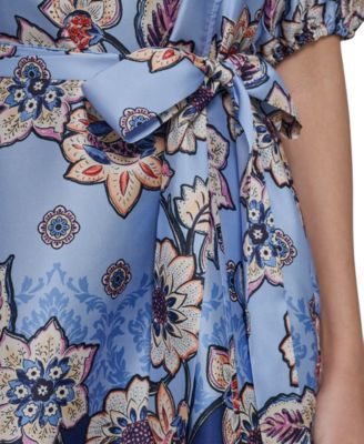 Women's Bubble-Sleeve Trapunto Sash Trap Float Dress