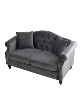 Classic Chesterfield Sofa with Velvet Trim