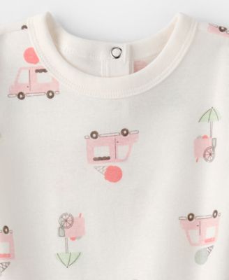 Baby Girls' Ice Cream Truck Print Flutter-Sleeve Romper