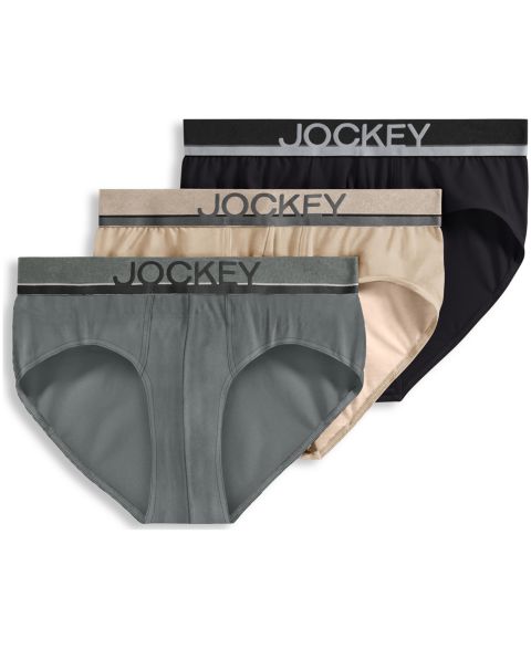 Трусы-брифы для мужчин, хлопок, стрейч, 3 шт. — Jockey, цвет: Серый / Бежевый