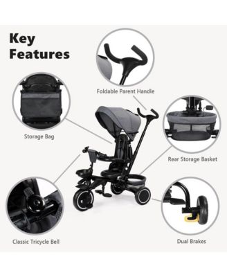 Kids Tricycle Stroller, 8 In 1 Folding Toddler Trike w/Adjustable Push Handle