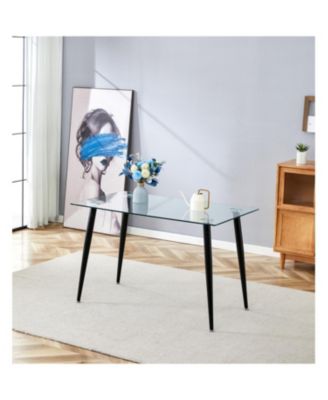 Sleek Glass Dining Table for 4 with Durable Metal and Wood Legs