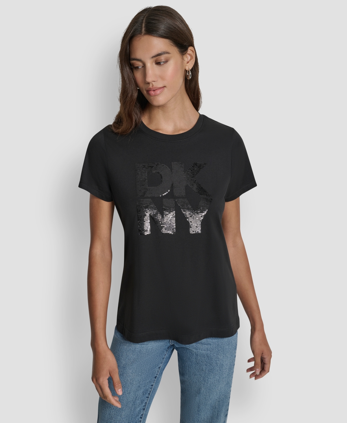 Dkny Jeans Women's Embellished Logo Detail Crewneck T-Shirt