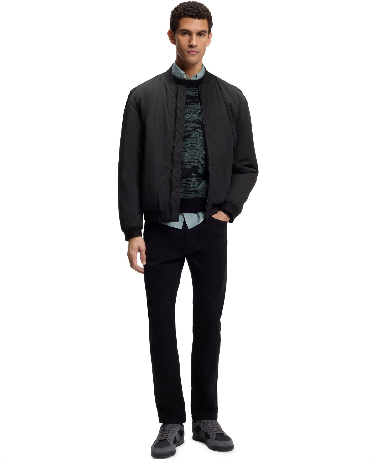 Boss by Hugo Men's Water-Repellent Soft-Touch Fabric Bomber Jacket