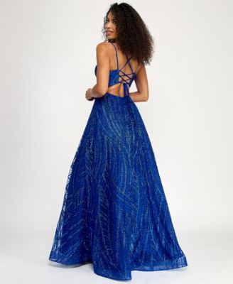 Juniors' Beaded Glitter Ball Gown