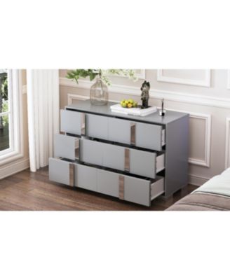 Streamdale Elegant Mirrored Dresser with Metal Handle and 6 Drawers, Grey