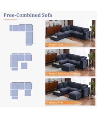 Streamdale 90" U-Shaped Sectional Sofa w/ Ottoman & Charging Table