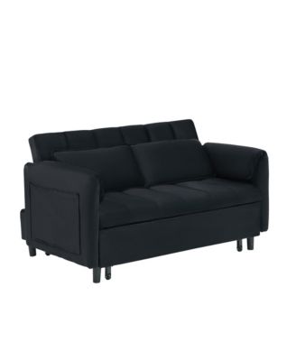  52" Black Velvet Sleeper Sofa with Pillows & Pockets