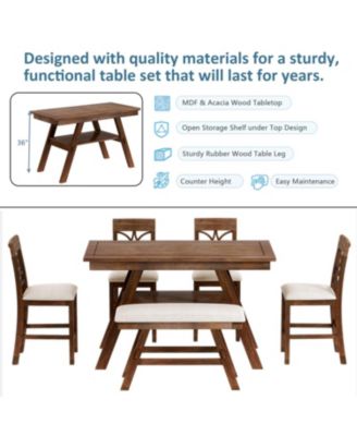  6-Piece Wooden Counter Dining Set with Bench & Storage