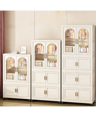 25.59" Wide Folding Wardrobe with Magnetic Doors and Wheels