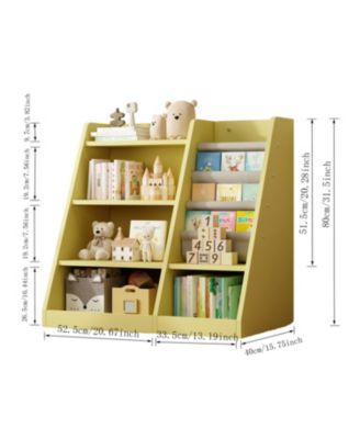 Kids Wooden Bookcase Organizer Adjustable Shelf, Sling Book Rack, for Playroom, School, Nursery