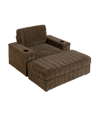 42" Oversized Faux Fur Chaise Lounge with Storage and Cup Holders