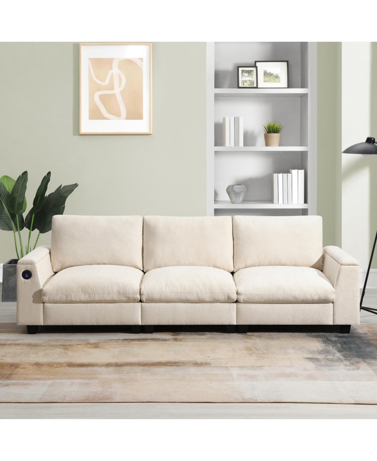 Streamdale Chenille Sectional Sofa with Drop Down Table & Bluetooth (96" L x 35" W)