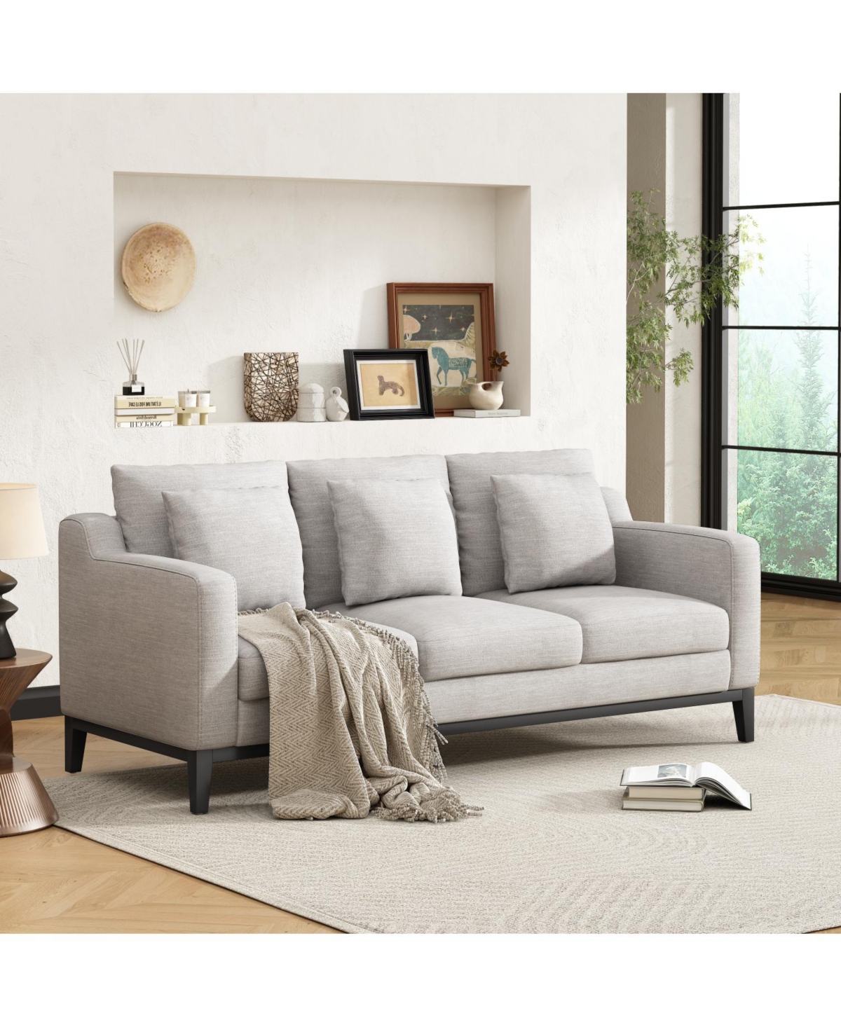 Streamdale Mira Comfy 3-seat Sofa with Wooden Legs, Modern for Living Room and Study