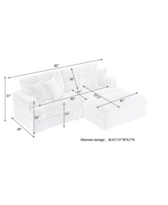 Corduroy Sofa with Storage Feet and Pillows