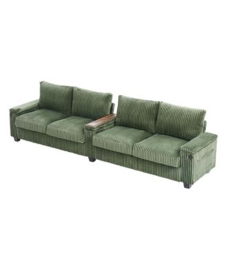 Corduroy Sofa Couch 133" w/ USB Storage & Cup Holders