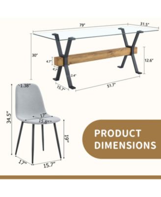8 Gray Linen Chairs & Wood Grain Table Set
