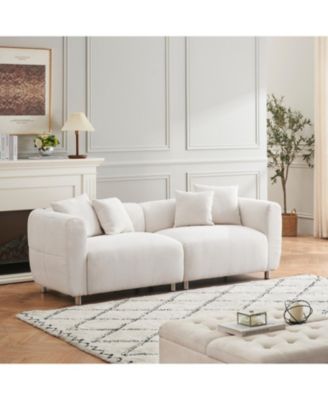 89" White Sofa with Metal Legs & Pillows