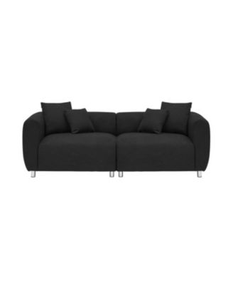 89" Black Sofa Metal Legs 3 Seater Solid Wood Frame & Pillows