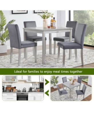 5-Piece Silver Grey Dining Set with Upholstered Chairs