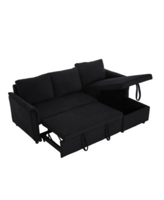 Corduroy Sleeper Sectional Sofa with Storage Chaise - Black