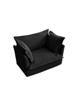 Black Chenille Slipcovered Armchair with Large Pillows