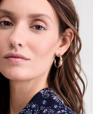 Two-Tone Medium Hoop Earrings, 1.3"