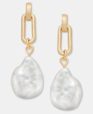Gold-Tone Imitation Pearl Drop Earrings