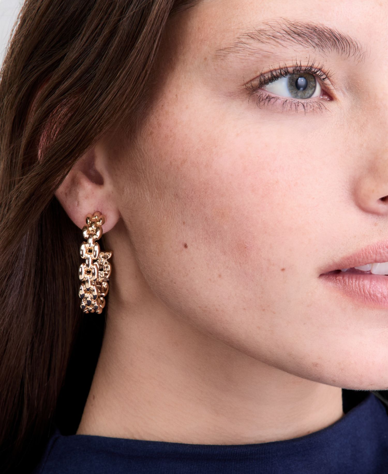 Gold-Tone Chain Link Medium Hoop Earrings, 1.56"