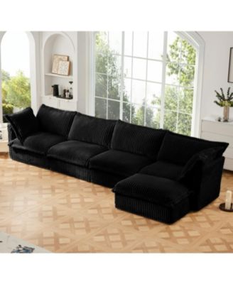 Slipcovered L-Shape Sectional Sofa Black Corduroy
